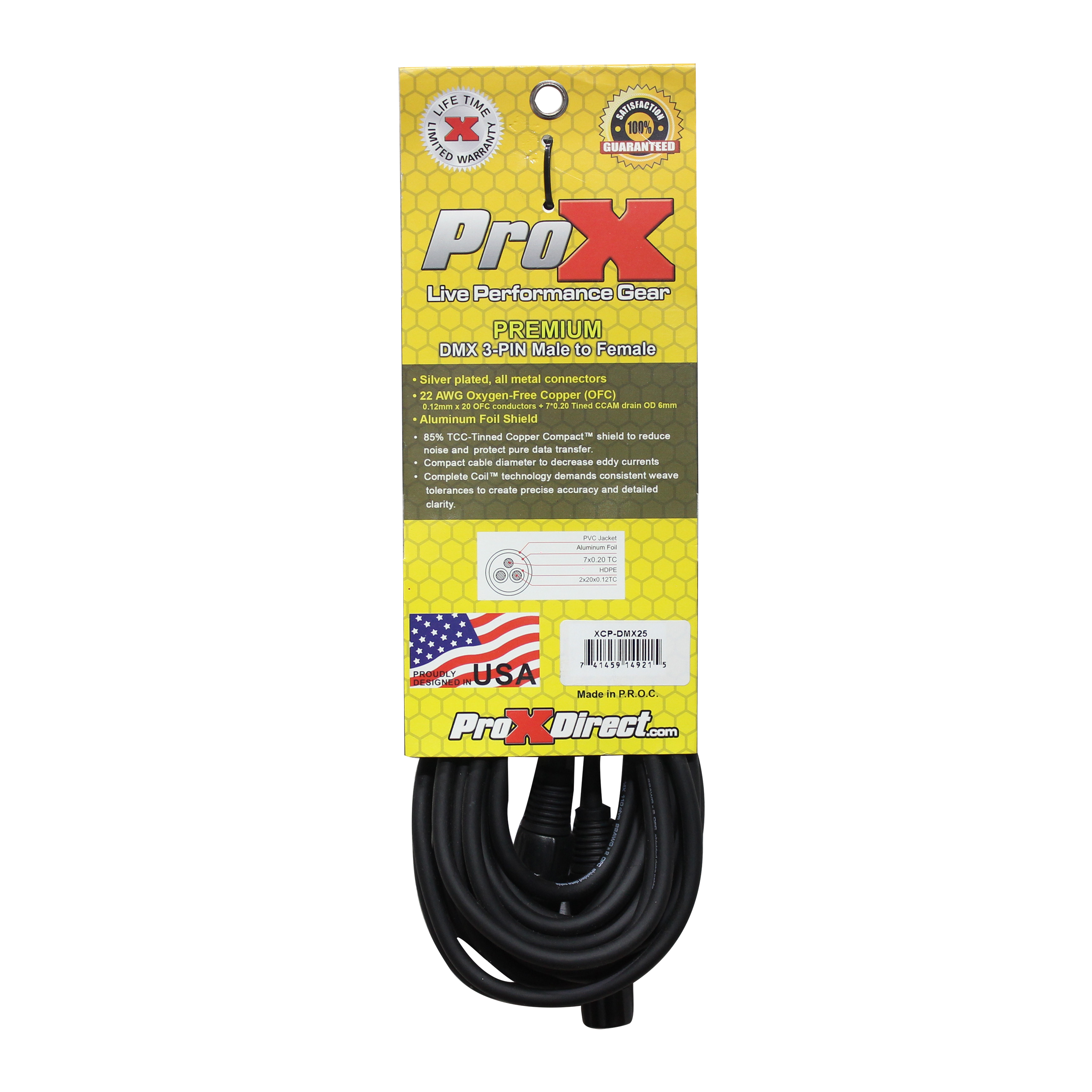 25 Ft. DMX XLR3-M to XLR3-F Premium Cable