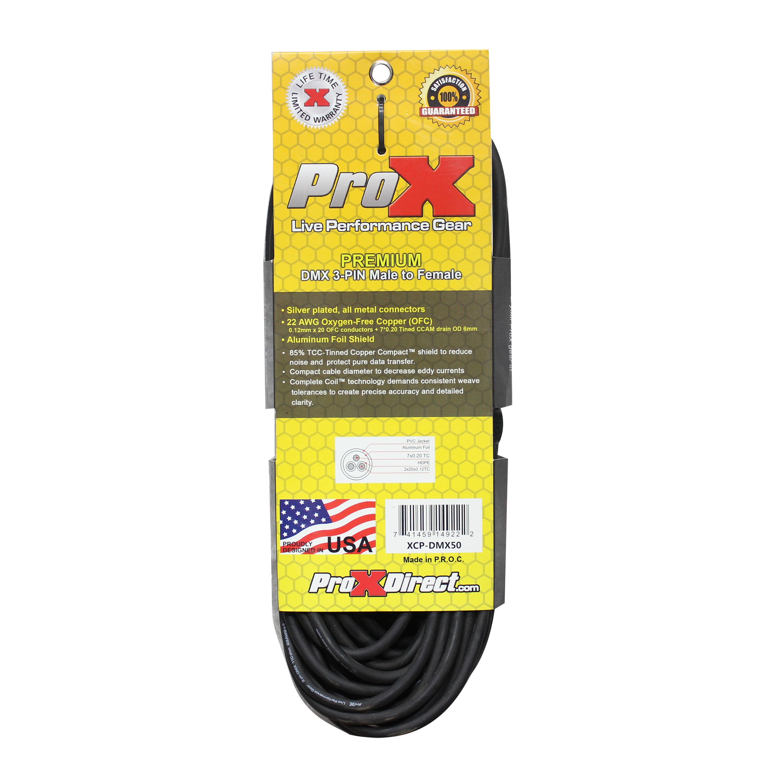 50 Ft. DMX XLR3-M to XLR3-F Premium Cable