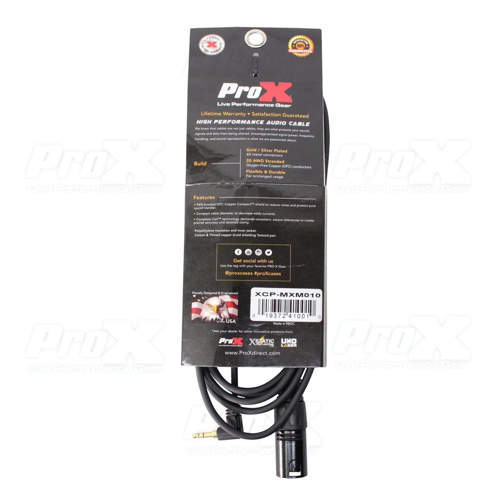 10 Ft. Unbalanced 1/8" (3.5mm) TRS Mini to XLR-M Premium Audio Cable