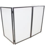 Four Panel Party Black Frame Collapse and Go DJ Facade, Two Side corner Shelves, Carry Bag, 4xBlack and 4xWhite Scrims