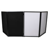 Four Panel Party Black Frame Collapse and Go DJ Facade, Two Side corner Shelves, Carry Bag, 4xBlack and 4xWhite Scrims