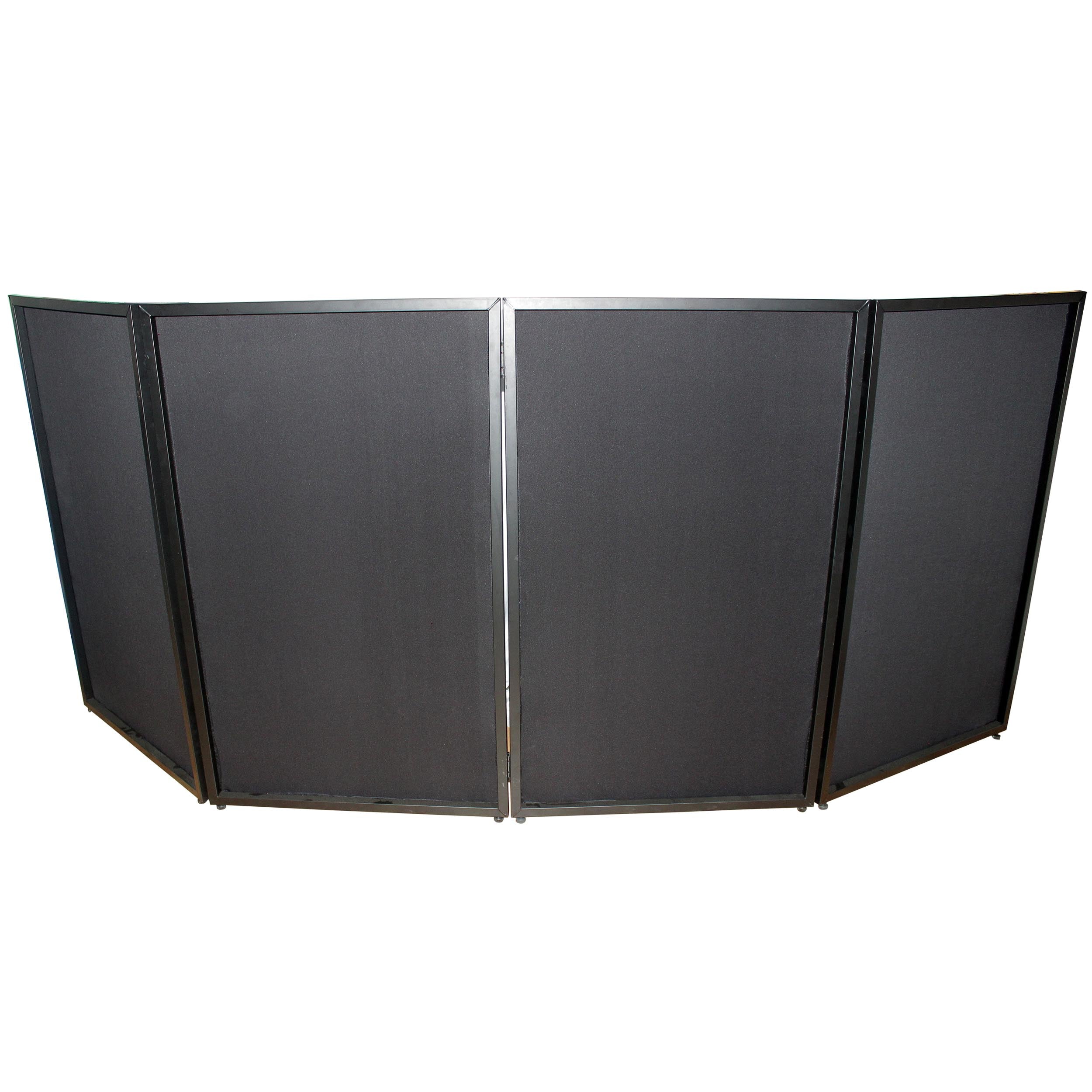 Four Panel Party Black Frame Collapse and Go DJ Facade, Two Side corner Shelves, Carry Bag, 4xBlack and 4xWhite Scrims