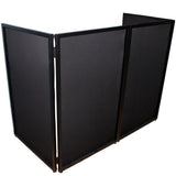 Four Panel Party Black Frame Collapse and Go DJ Facade, Two Side corner Shelves, Carry Bag, 4xBlack and 4xWhite Scrims