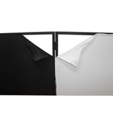 Four Panel Party Black Frame Collapse and Go DJ Facade, Two Side corner Shelves, Carry Bag, 4xBlack and 4xWhite Scrims