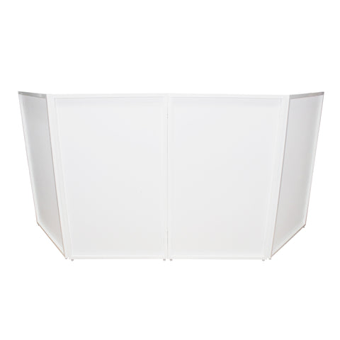 Four Panel Wedding White Frame Collapse and Go DJ Facade, Two Side corner Shelves, Carry Bag, 4xBlack and 4xWhite Scrims