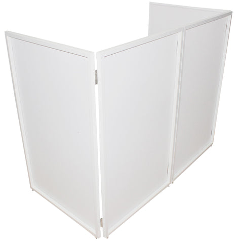 Four Panel Wedding White Frame Collapse and Go DJ Facade, Two Side corner Shelves, Carry Bag, 4xBlack and 4xWhite Scrims
