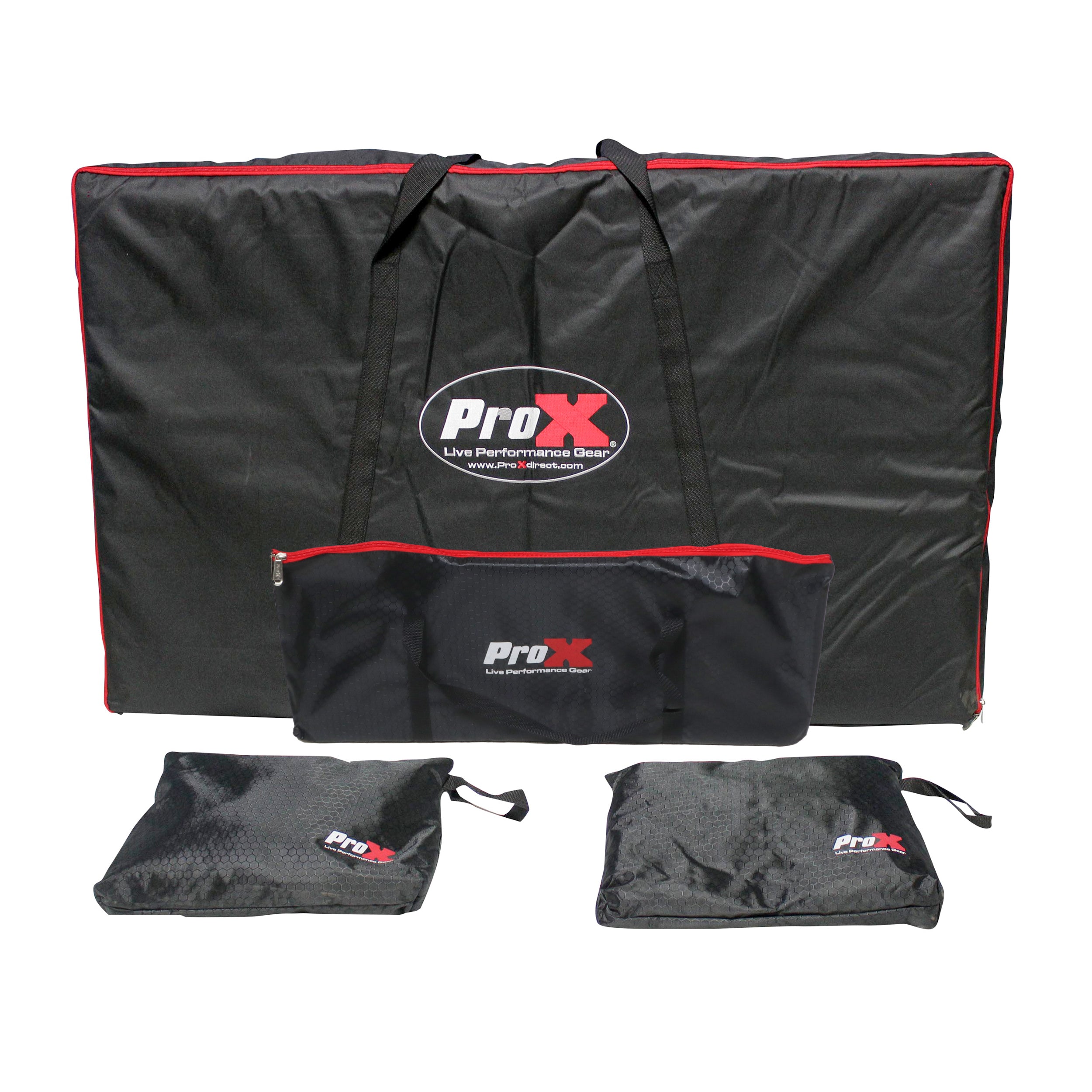 Four Panel Party Black Frame Collapse and Go DJ Facade, Two Side corner Shelves, Carry Bag, 4xBlack and 4xWhite Scrims