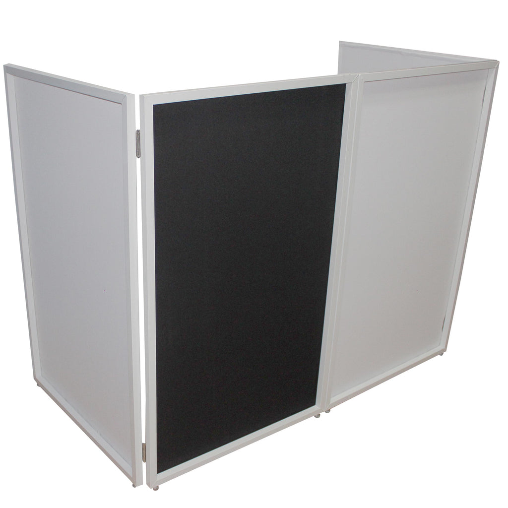 Four Panel Wedding White Frame Collapse and Go DJ Facade, Two Side corner Shelves, Carry Bag, 4xBlack and 4xWhite Scrims