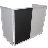 Four Panel Wedding White Frame Collapse and Go DJ Facade, Two Side corner Shelves, Carry Bag, 4xBlack and 4xWhite Scrims