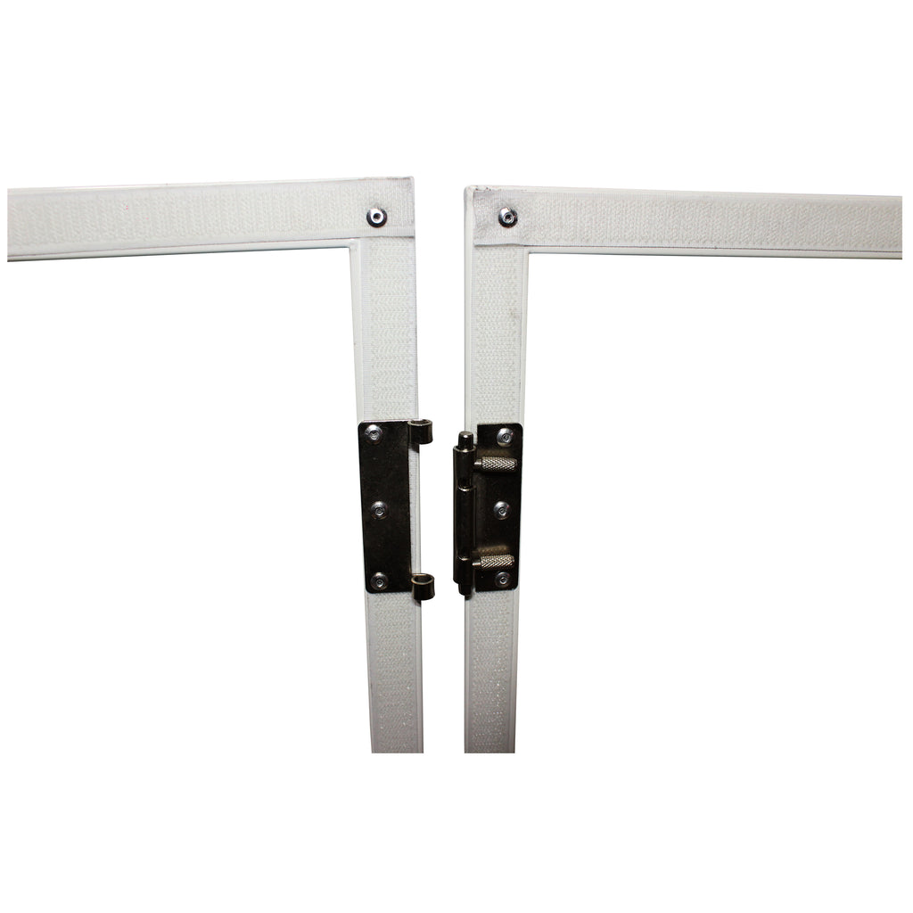Four Panel Wedding White Frame Collapse and Go DJ Facade, Two Side corner Shelves, Carry Bag, 4xBlack and 4xWhite Scrims