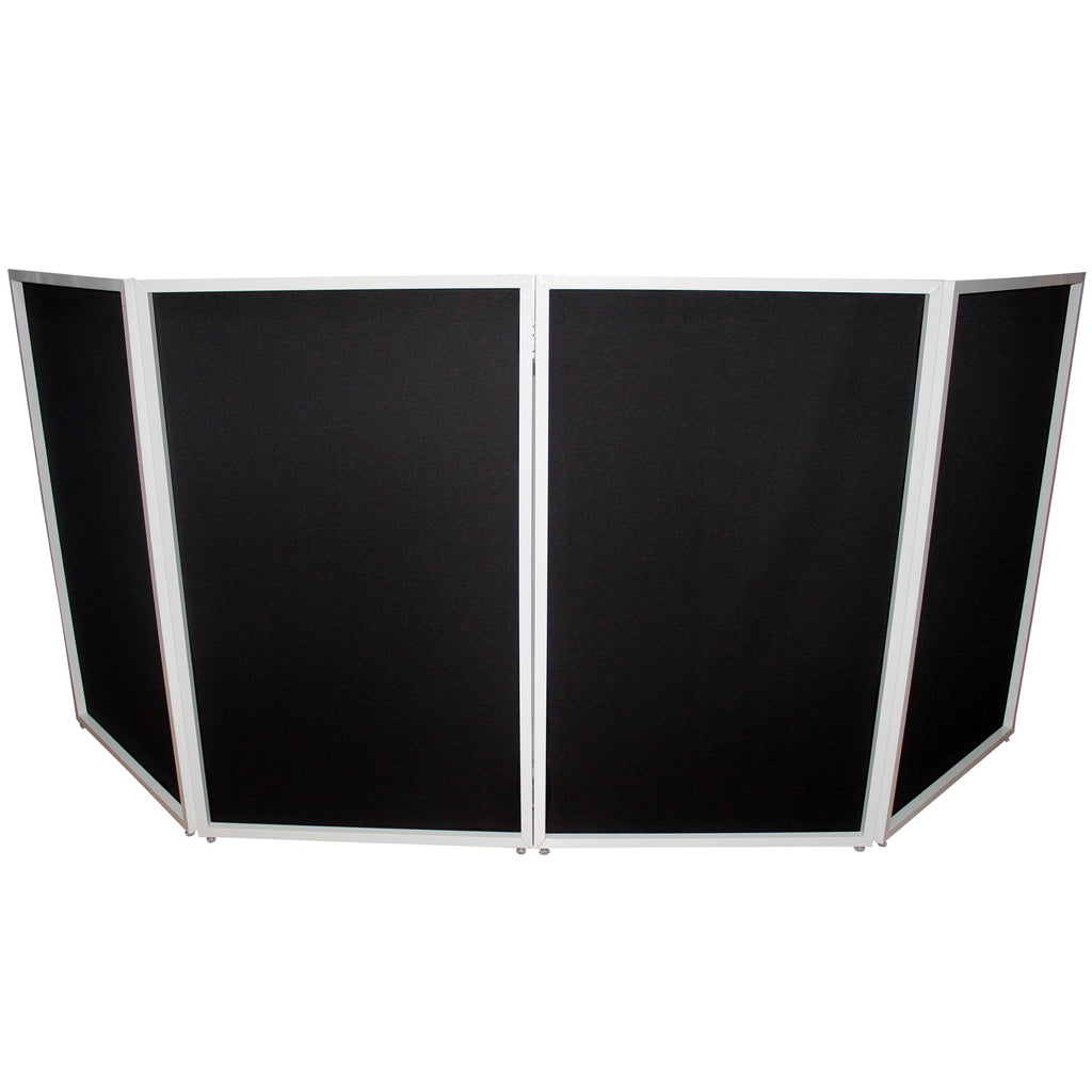 Four Panel Wedding White Frame Collapse and Go DJ Facade, Two Side corner Shelves, Carry Bag, 4xBlack and 4xWhite Scrims