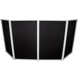 Four Panel Wedding White Frame Collapse and Go DJ Facade, Two Side corner Shelves, Carry Bag, 4xBlack and 4xWhite Scrims
