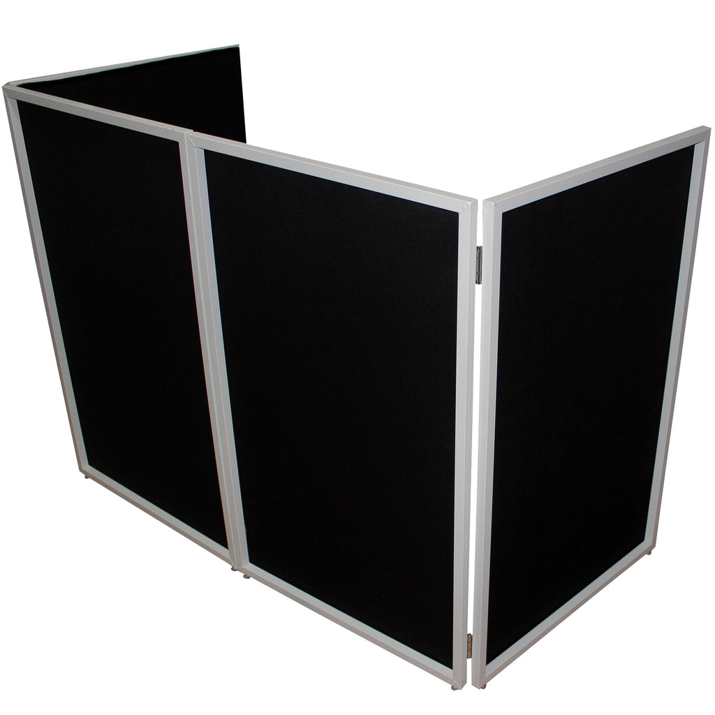 Four Panel Wedding White Frame Collapse and Go DJ Facade, Two Side corner Shelves, Carry Bag, 4xBlack and 4xWhite Scrims