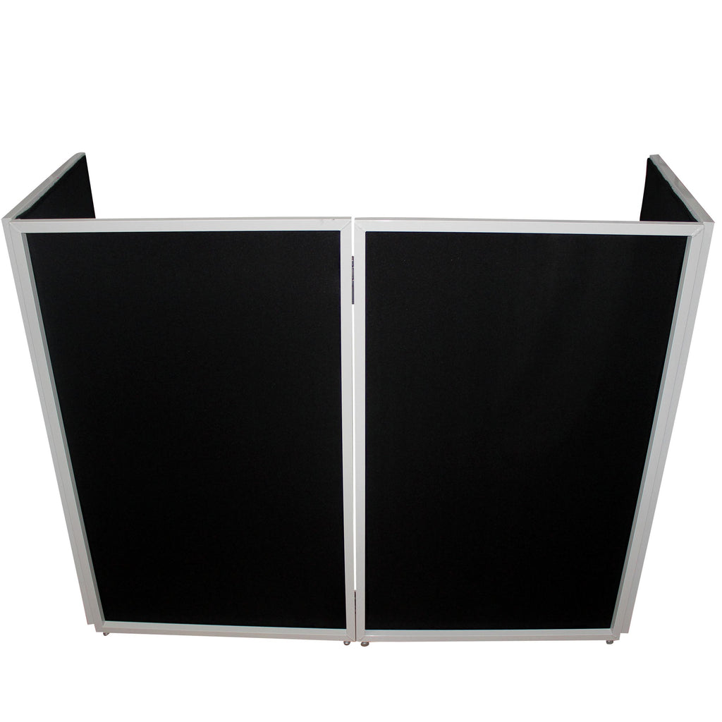 Four Panel Wedding White Frame Collapse and Go DJ Facade, Two Side corner Shelves, Carry Bag, 4xBlack and 4xWhite Scrims