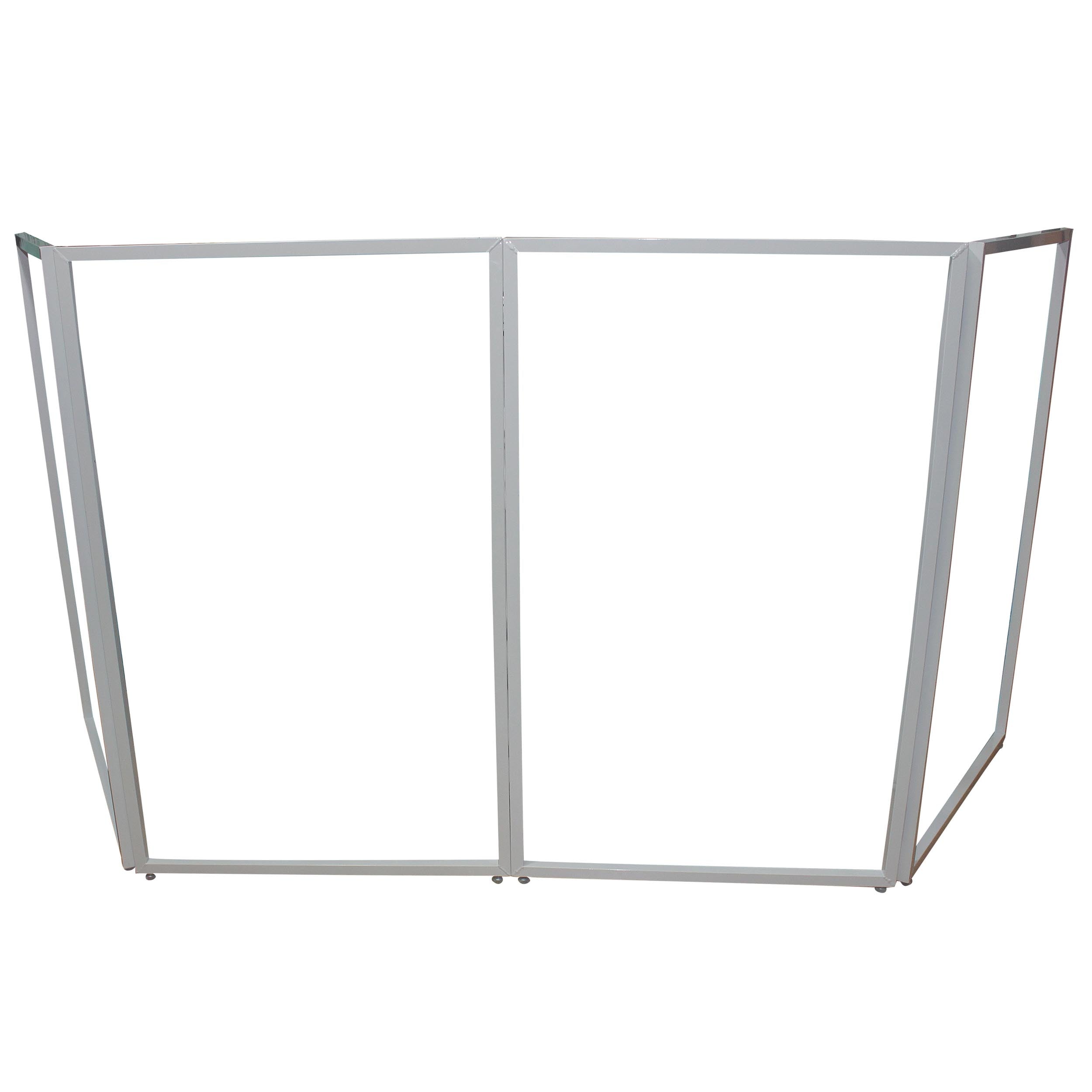 Four Panel Wedding White Frame Collapse and Go DJ Facade, Two Side corner Shelves, Carry Bag, 4xBlack and 4xWhite Scrims