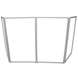 Four Panel Wedding White Frame Collapse and Go DJ Facade, Two Side corner Shelves, Carry Bag, 4xBlack and 4xWhite Scrims