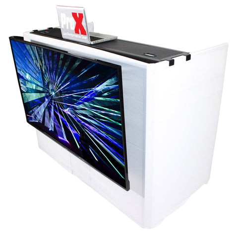 MESA MEDIA MK2 DJ Facade Table Workstation Includes TV Bracket Mount White & Black Scrims and Carry Bag