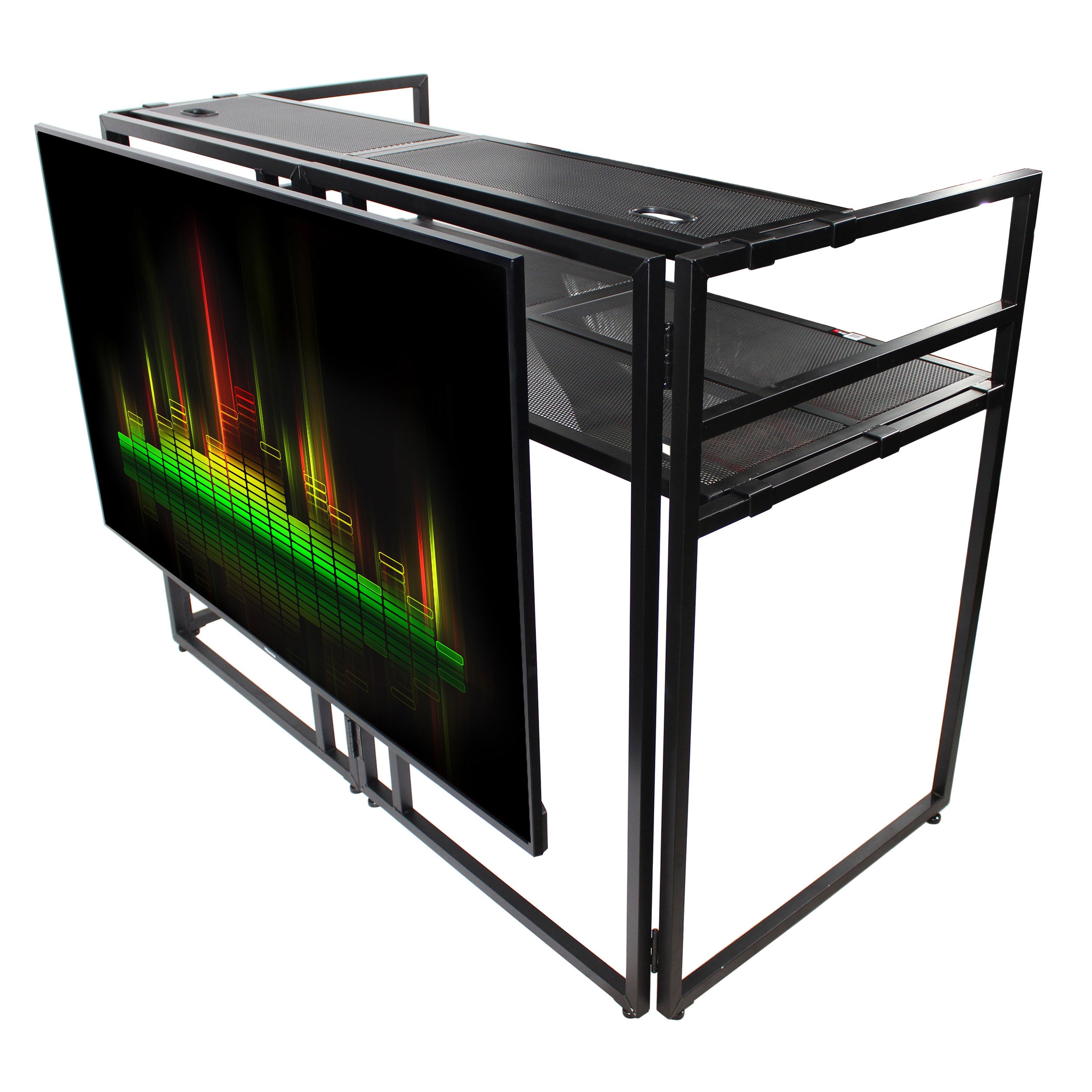 MESA MEDIA MK2 DJ Facade Table Workstation Includes TV Bracket Mount White & Black Scrims and Carry Bag
