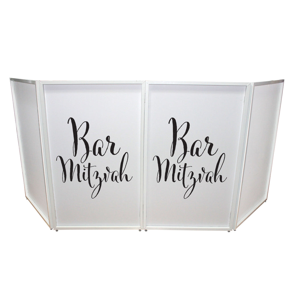 Bar Mitzvah Facade Enhancement Scrim - Black Script on White | Set of Two