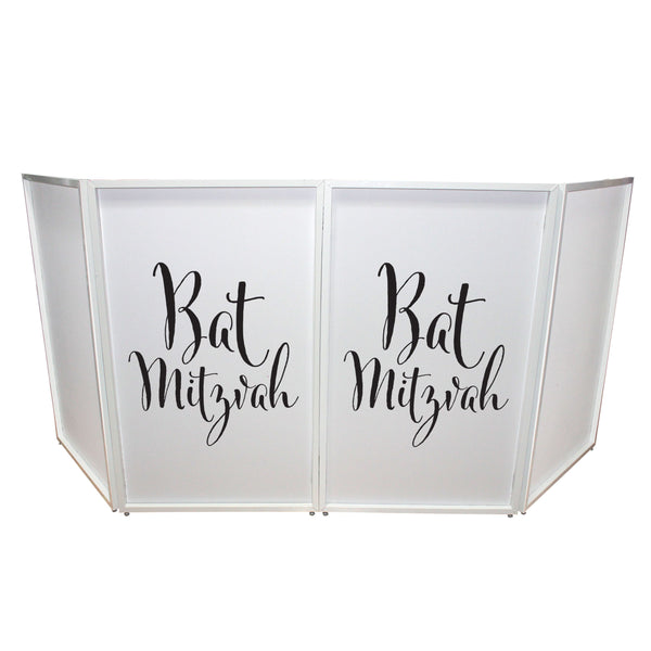 Bat Mitzvah Facade Enhancement Scrim - Black Script on White | Set of Two