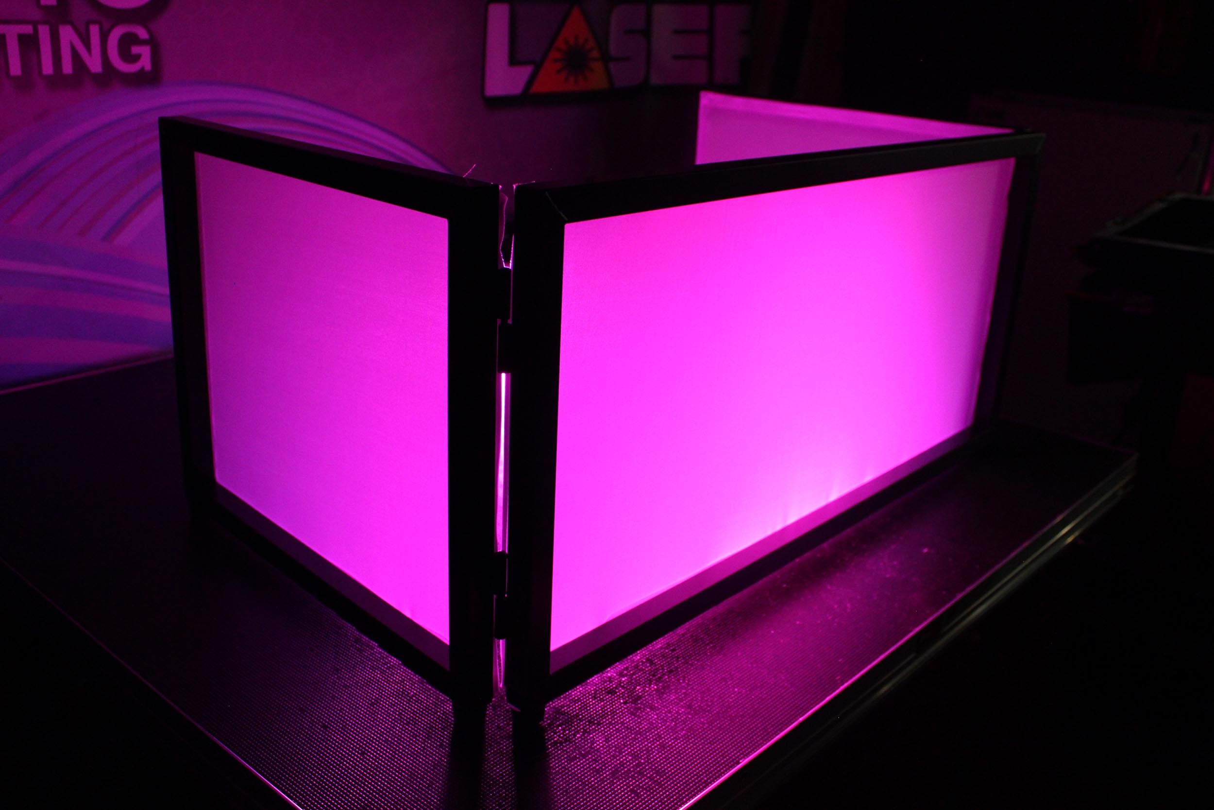 Black Frame 6 Ft foldable 4 Panel Tabletop DJ Facade Front Board booth with Black and White Scrims and poratble bag