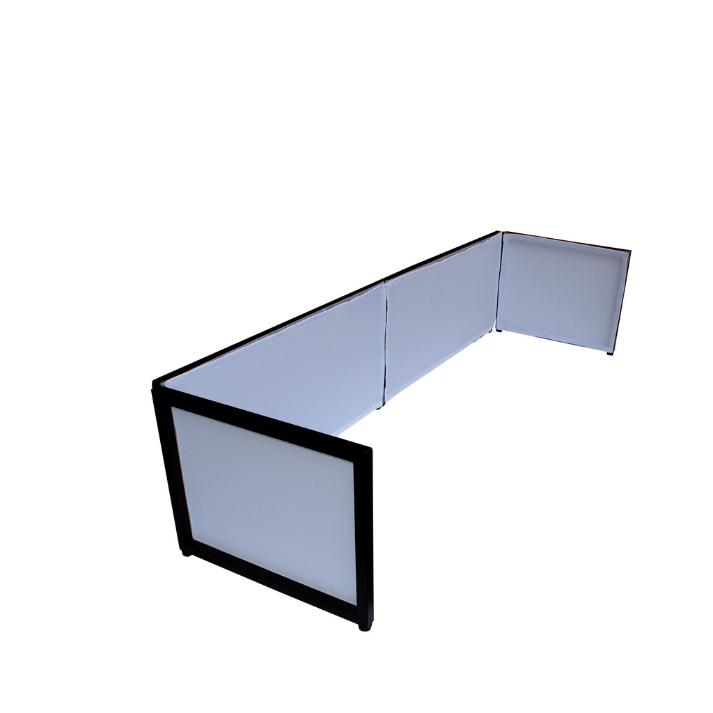 Black Frame 6 Ft foldable 4 Panel Tabletop DJ Facade Front Board booth with Black and White Scrims and poratble bag