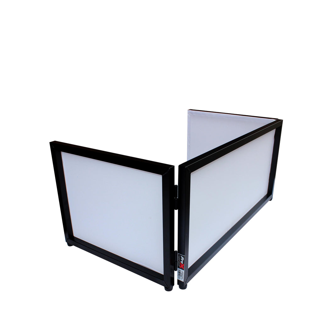 Black Frame 6 Ft foldable 4 Panel Tabletop DJ Facade Front Board booth with Black and White Scrims and poratble bag
