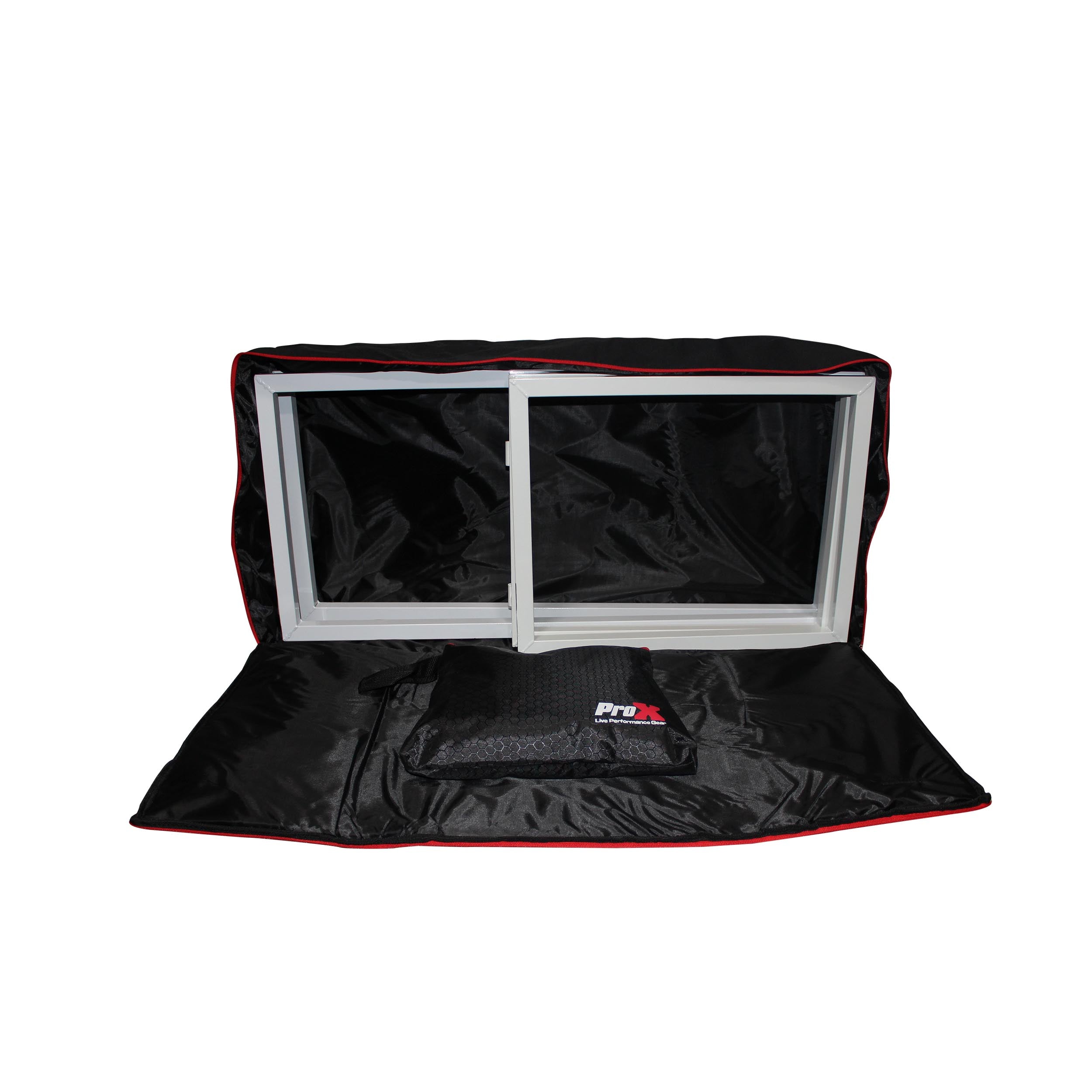 White Frame 6 Ft foldable 4 Panel Tabletop DJ Facade Front Board booth with Black and White Scrims and poratble bag