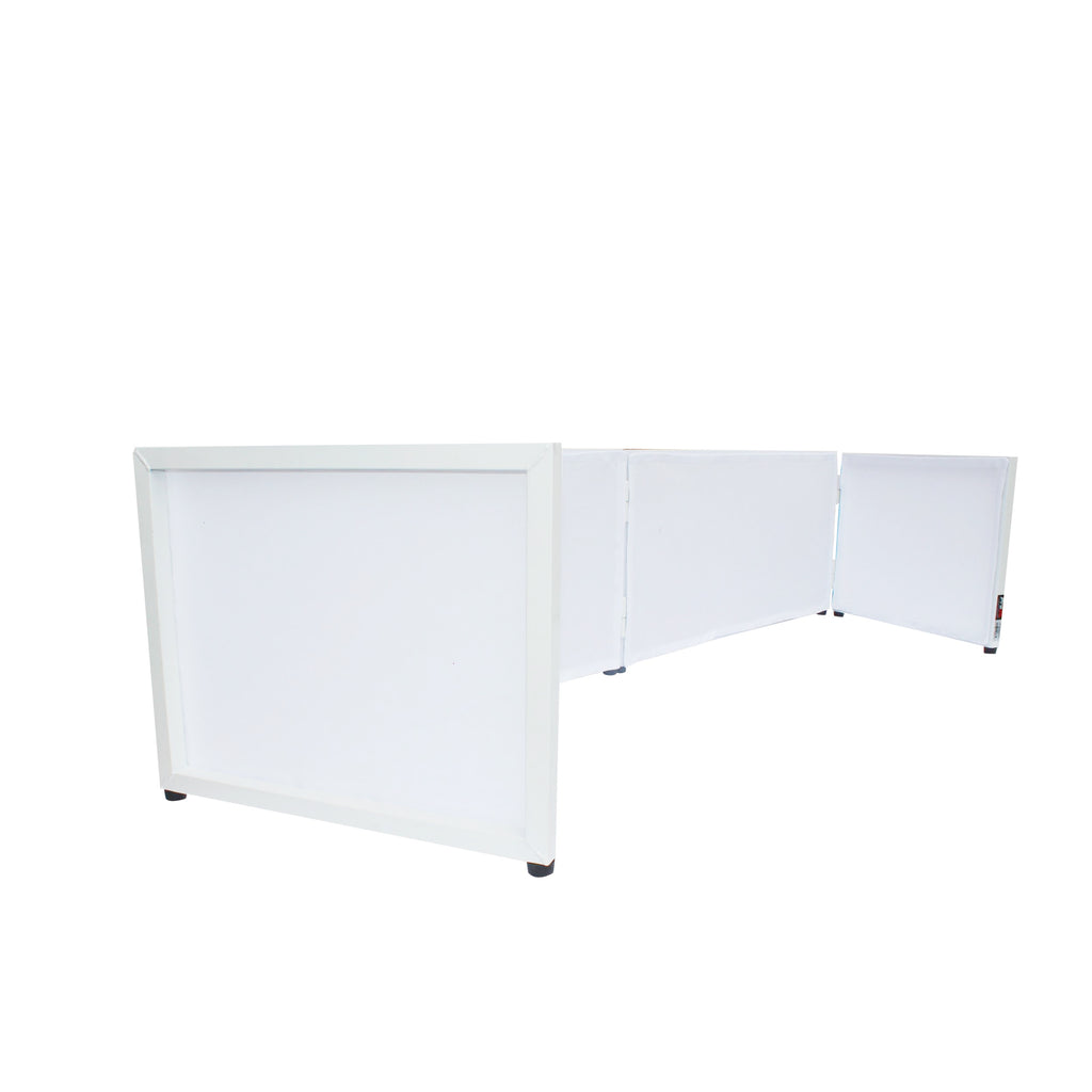 White Frame 6 Ft foldable 4 Panel Tabletop DJ Facade Front Board booth with Black and White Scrims and poratble bag