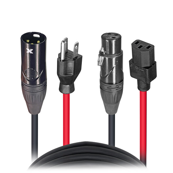 25 Ft. XLR Audio + Edison to IEC Power Cable for PA DJ Speakers