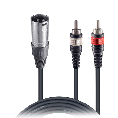 10' Ft Premium XLR Male to Dual RCA Splitter Duplicator Lead Y-Cable