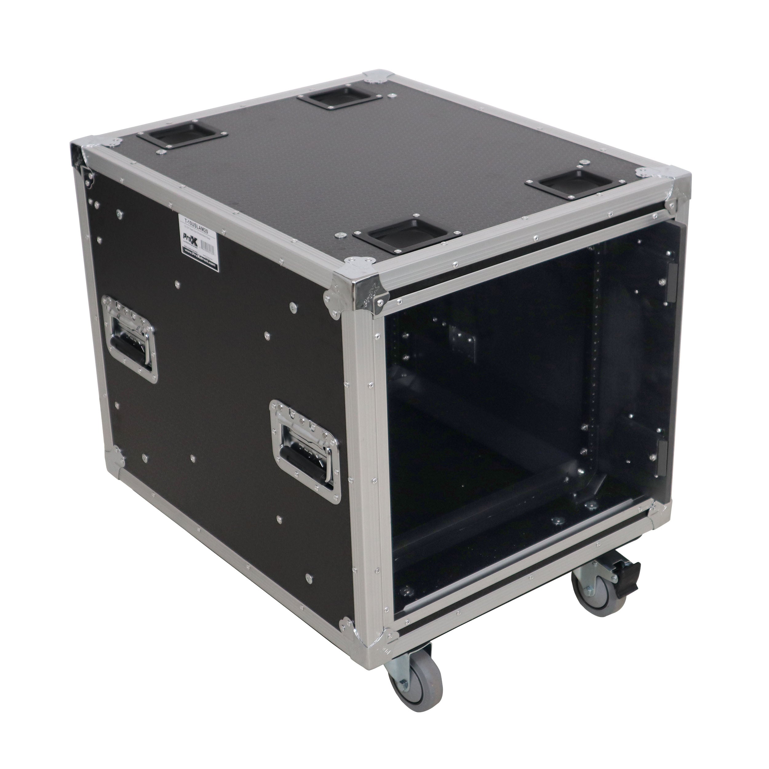 10U 20" Deep Vertical Rack to Rack Shock Mount Case with 2 Sliding Slam Doors & 4" Caster Wheels