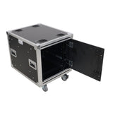 10U 20" Deep Vertical Rack to Rack Shock Mount Case with 2 Sliding Slam Doors & 4" Caster Wheels