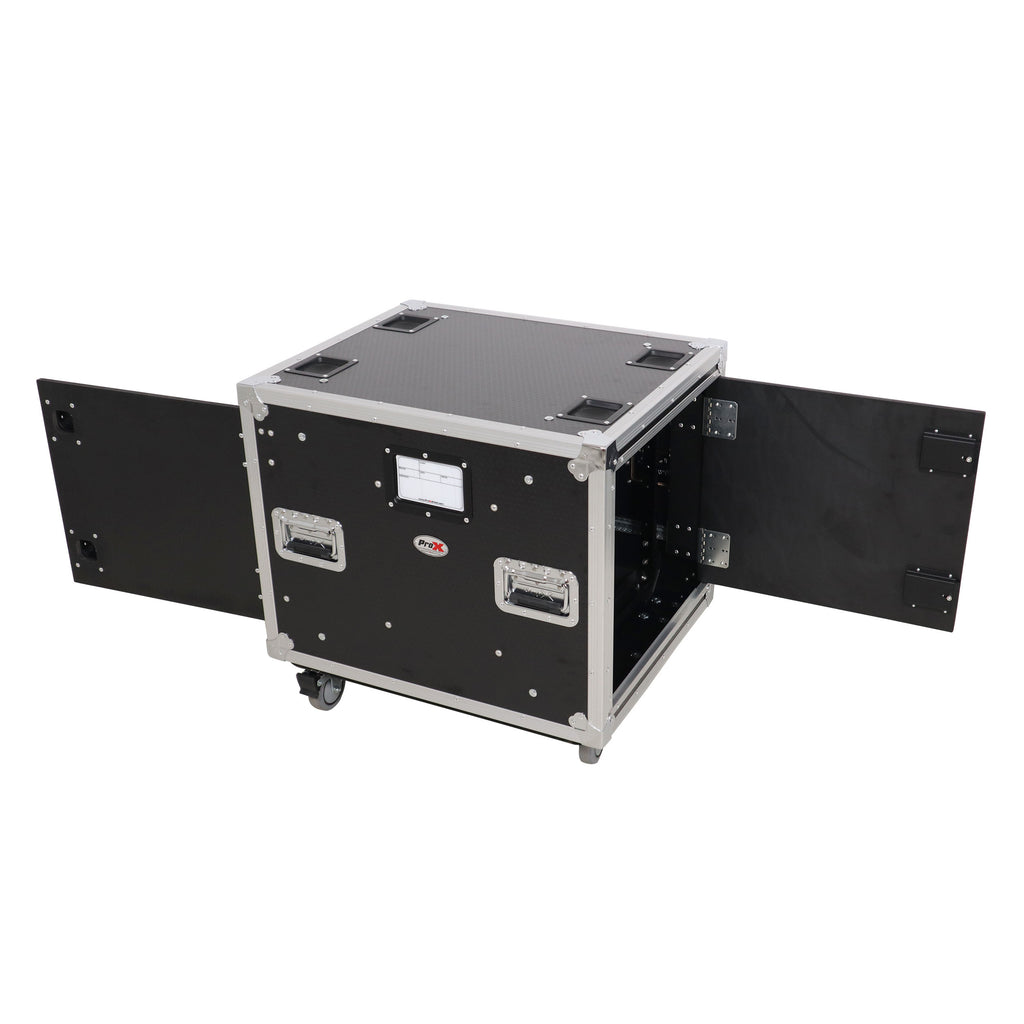 10U 20" Deep Vertical Rack to Rack Shock Mount Case with 2 Sliding Slam Doors & 4" Caster Wheels