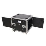 10U 20" Deep Vertical Rack to Rack Shock Mount Case with 2 Sliding Slam Doors & 4" Caster Wheels