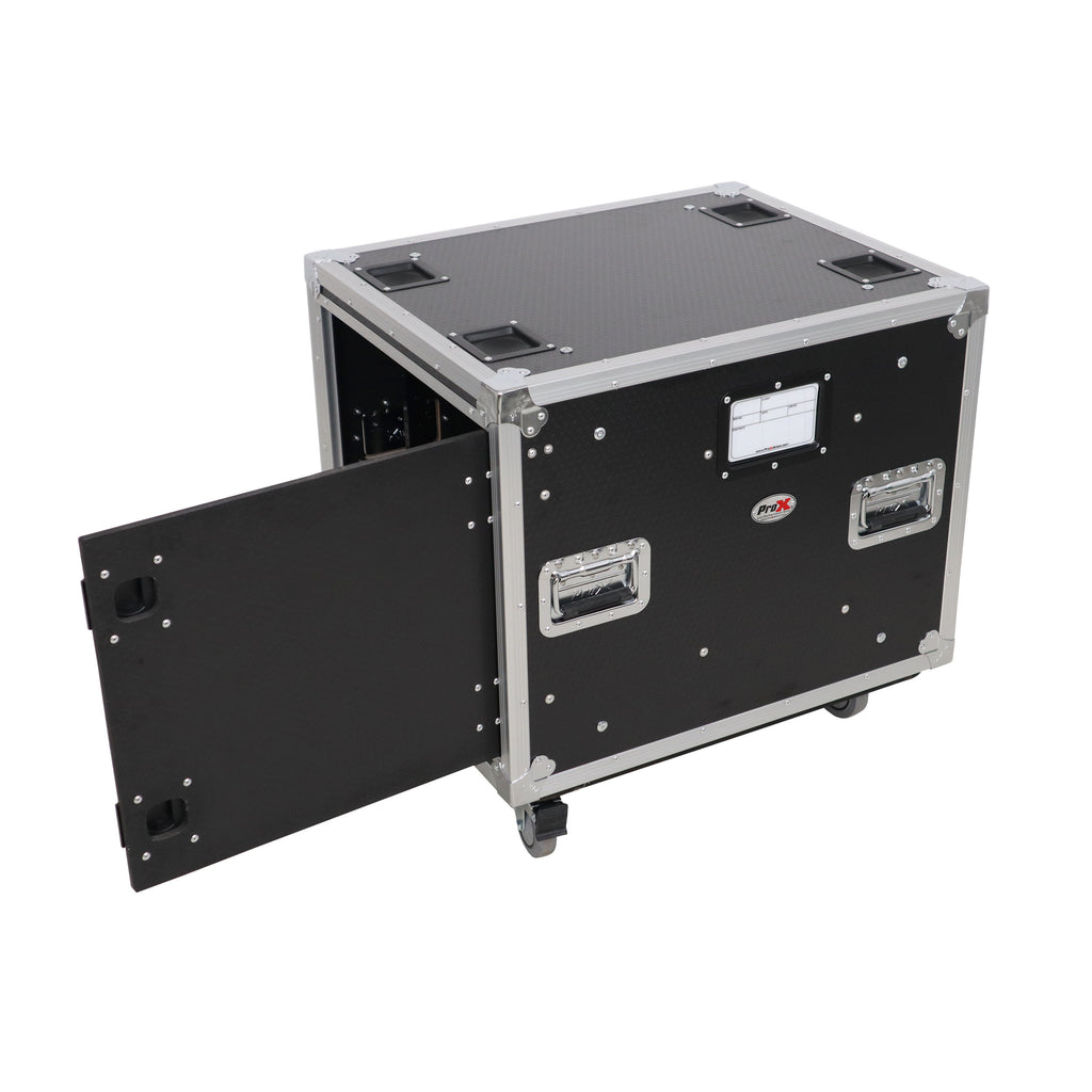 10U 20" Deep Vertical Rack to Rack Shock Mount Case with 2 Sliding Slam Doors & 4" Caster Wheels