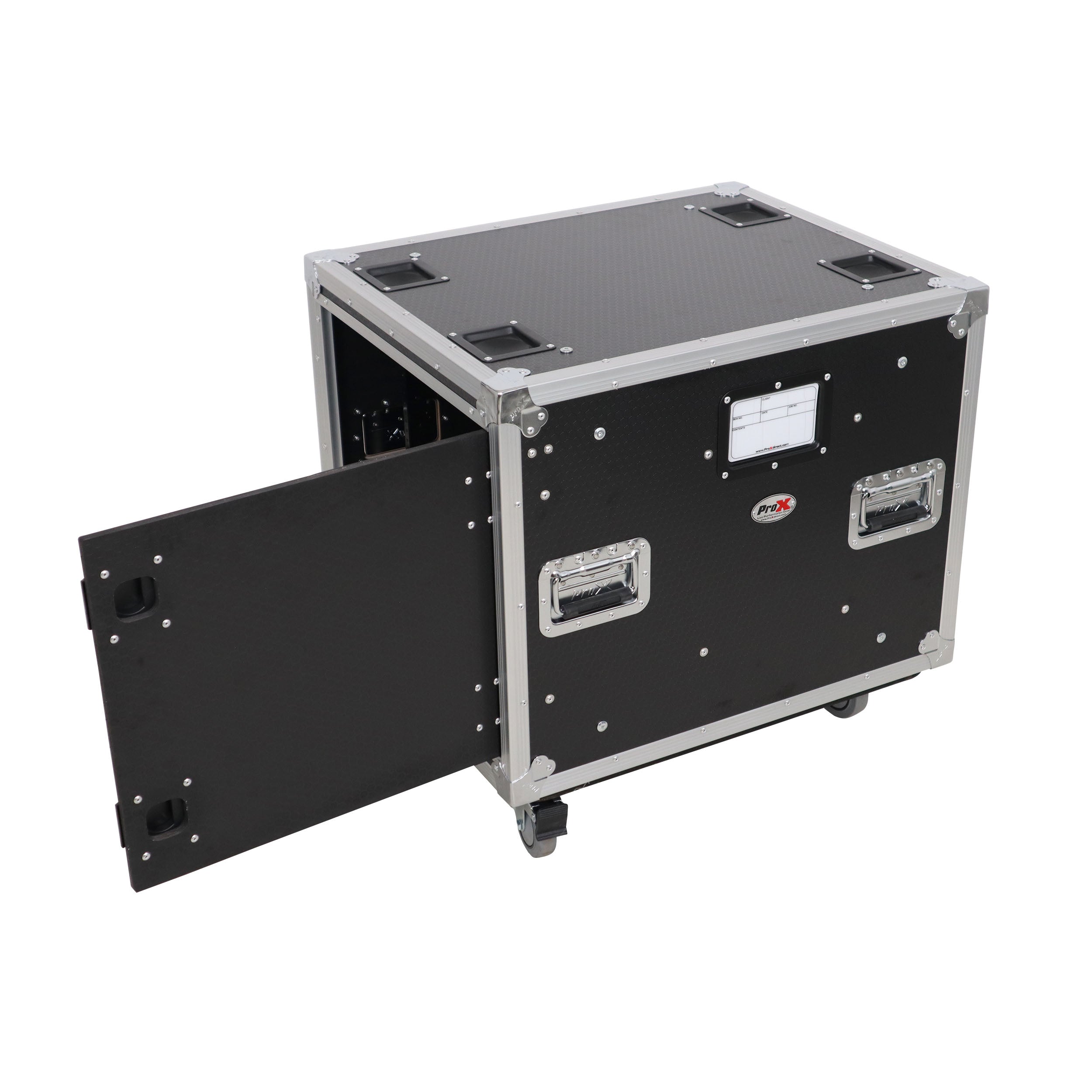 10U 20" Deep Vertical Rack to Rack Shock Mount Case with 2 Sliding Slam Doors & 4" Caster Wheels