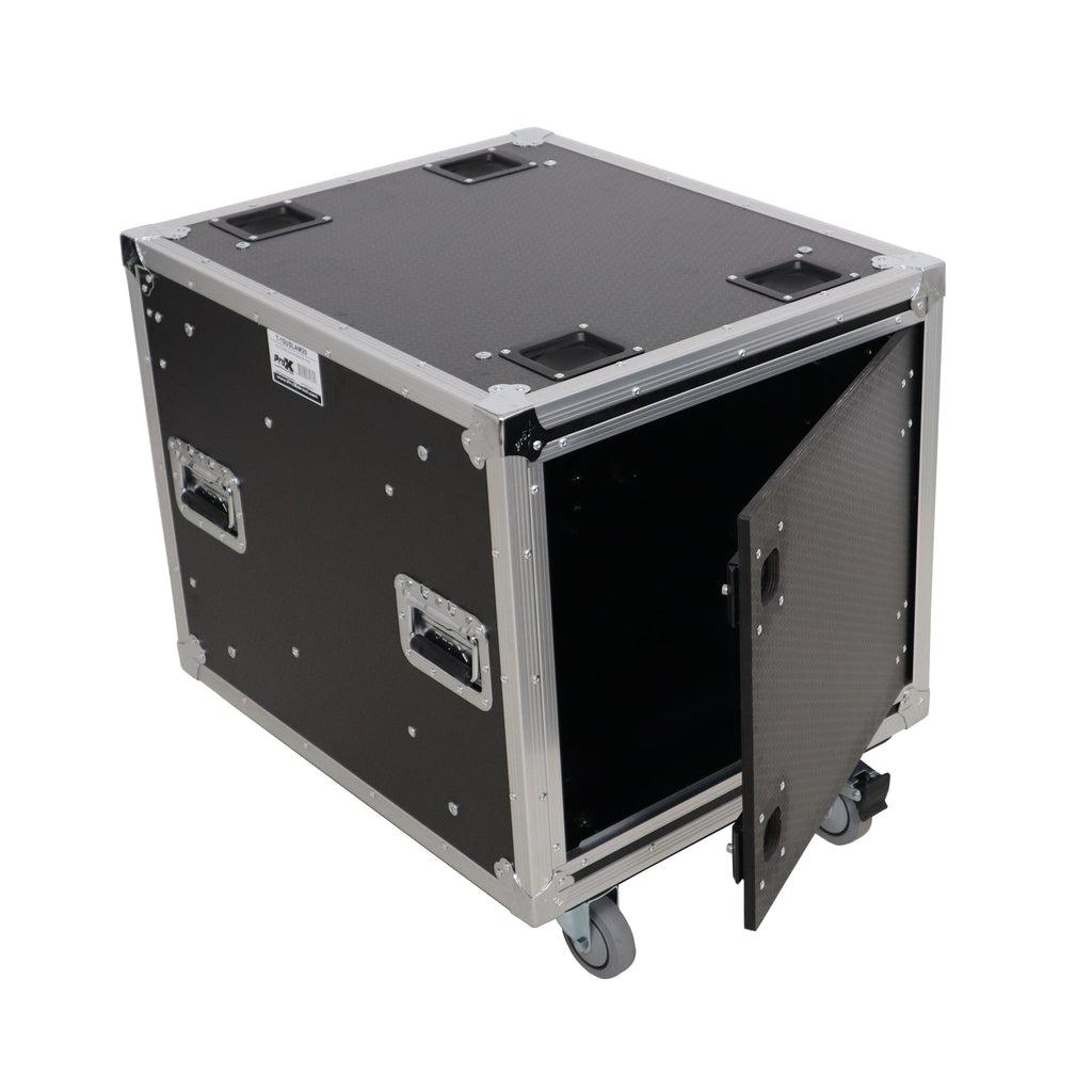 10U 20" Deep Vertical Rack to Rack Shock Mount Case with 2 Sliding Slam Doors & 4" Caster Wheels