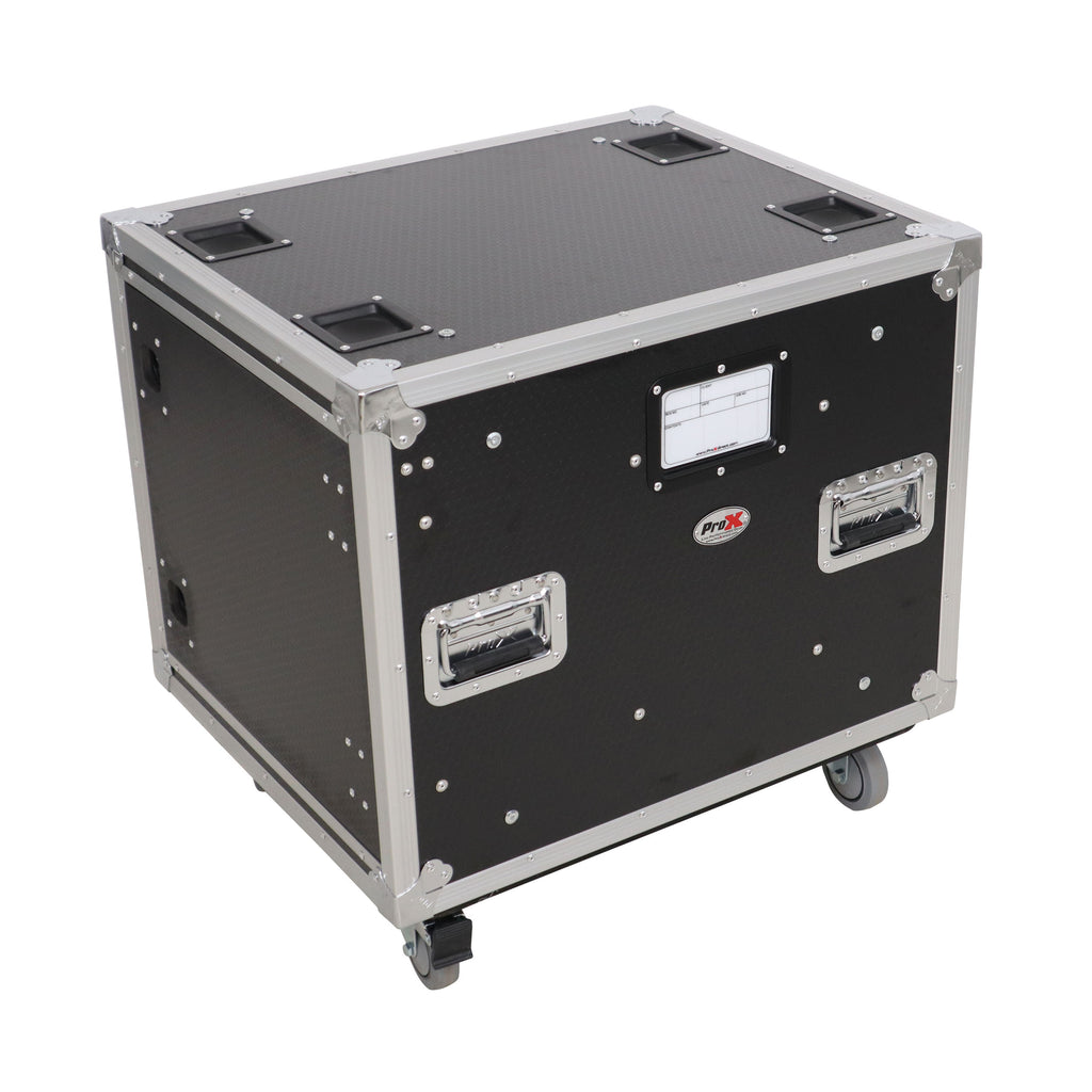 10U 20" Deep Vertical Rack to Rack Shock Mount Case with 2 Sliding Slam Doors & 4" Caster Wheels