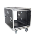 10U 24" Deep Vertical Rack to Rack Shock Mount Case with 2 Sliding Slam Doors & 4" Caster Wheels