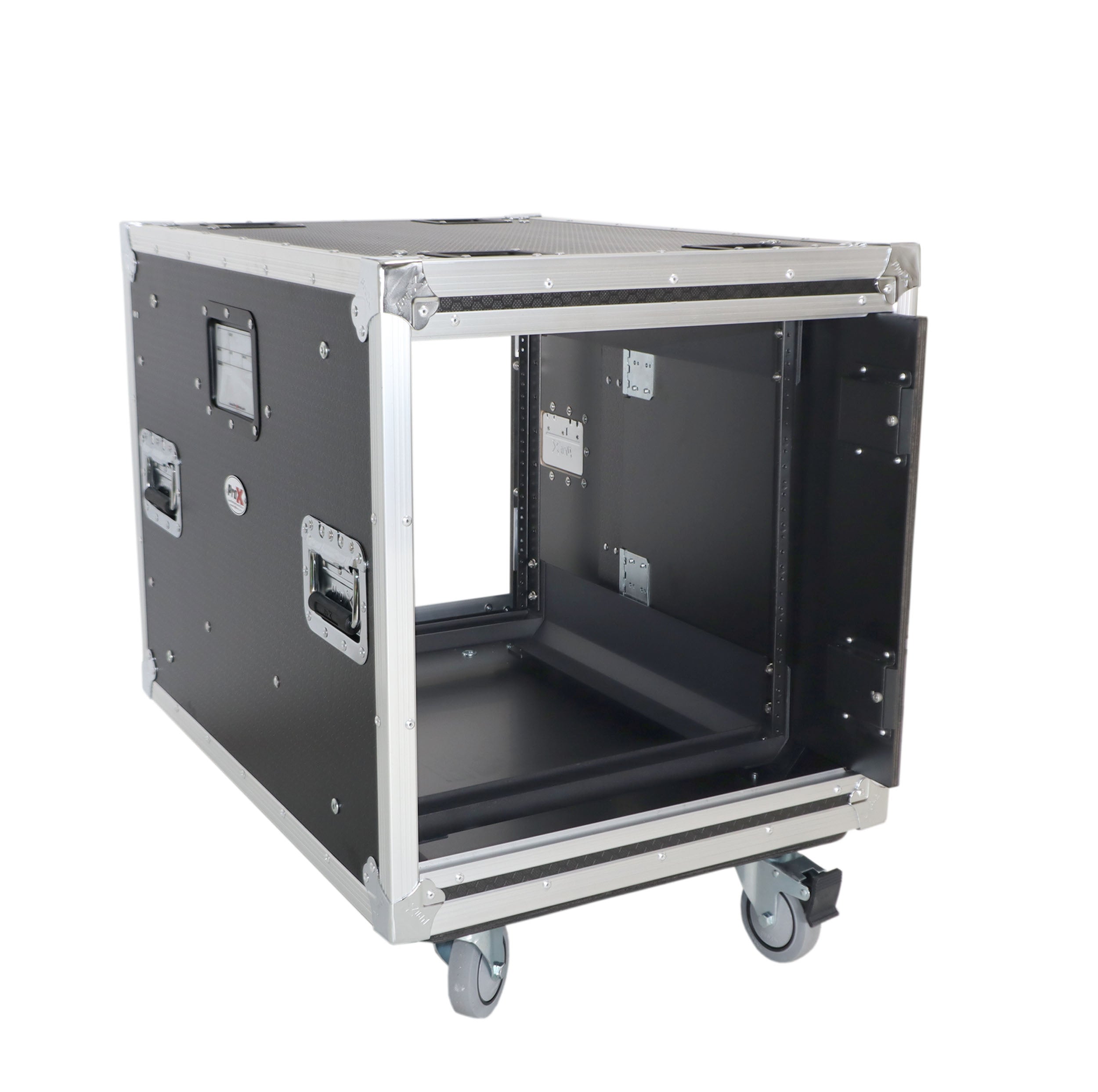 10U 24" Deep Vertical Rack to Rack Shock Mount Case with 2 Sliding Slam Doors & 4" Caster Wheels
