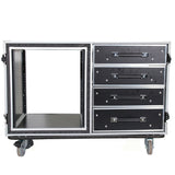 12U Shockproof Workstation Case W-Dual Side Table and Drawers | 24 In Rail to Rail
