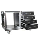 12U Shockproof Workstation Case W-Dual Side Table and Drawers | 24 In Rail to Rail