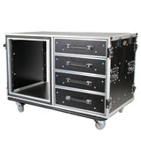 12U Shockproof Workstation Case W-Dual Side Table and Drawers | 24 In Rail to Rail