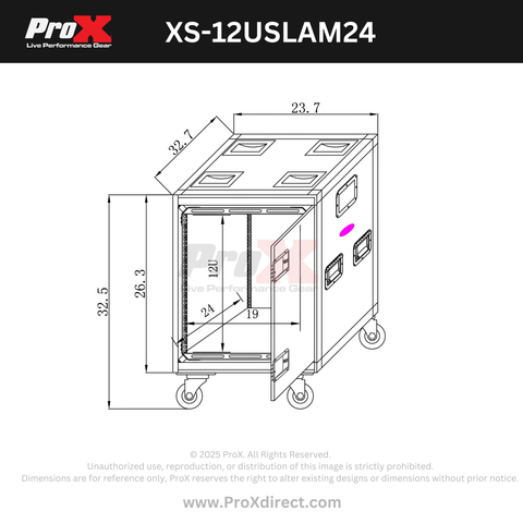 12U 24" Deep Vertical Rack to Rack Shock Mount Case with 2 Sliding Slam Doors & 4" Caster Wheels