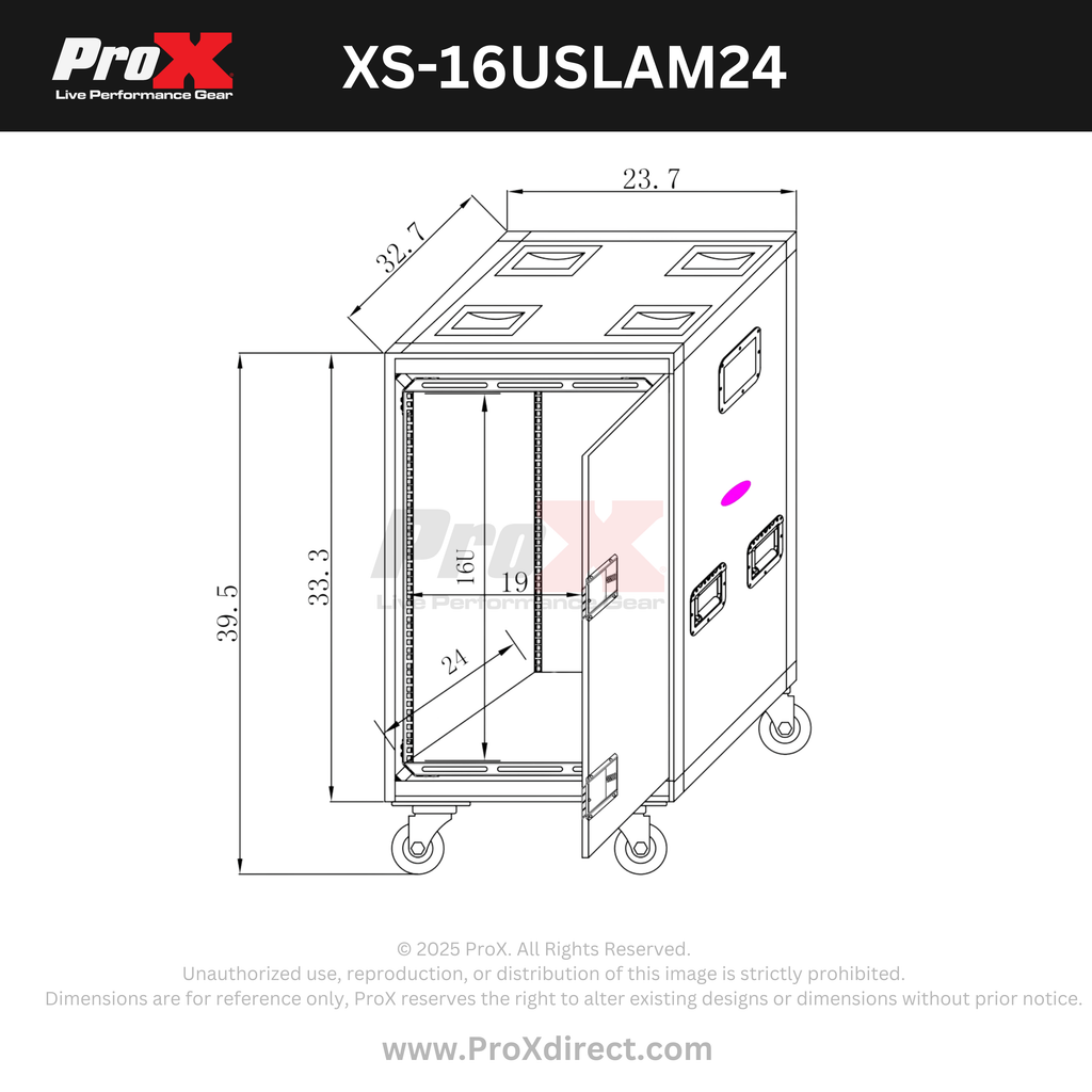 16U 24" Deep Vertical Rack to Rack Shock Mount Case with 2 Sliding Slam Doors & 4" Caster Wheels