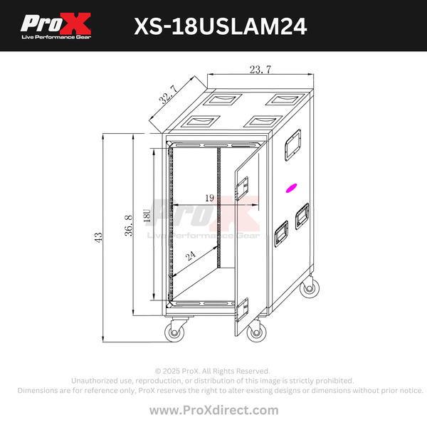 18U 24" Deep Vertical Rack to Rack Shock Mount Case with 2 Sliding Slam Doors & 4" Caster Wheels