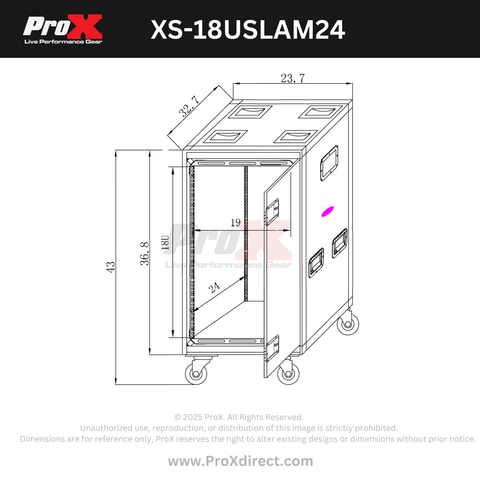 18U 24" Deep Vertical Rack to Rack Shock Mount Case with 2 Sliding Slam Doors & 4" Caster Wheels