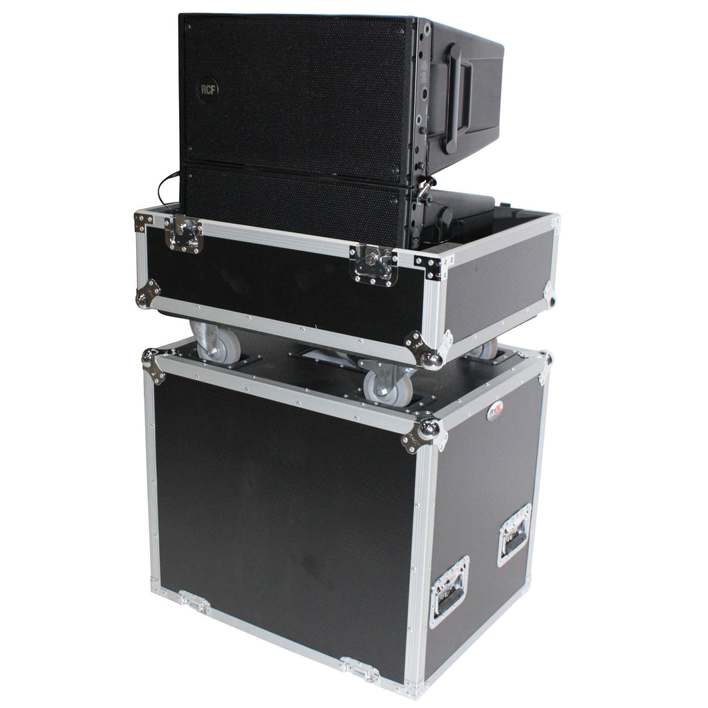 Fits 2x RCF HDL 10-A Line Array Speakers Flight Case with 4 inch Wheels