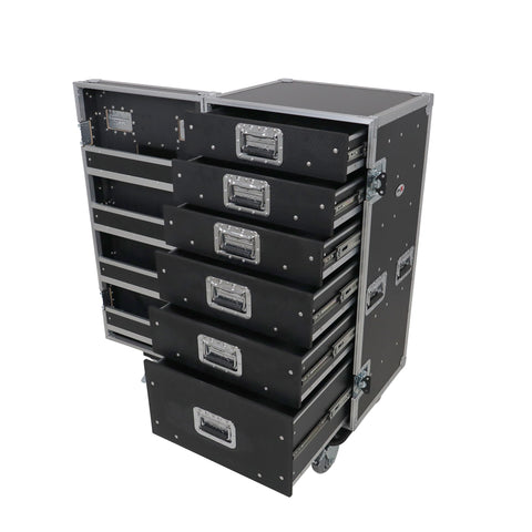 Pro 6 Utility Drawer Workbox ATA Flight Style Case with Hinged Storage Door and Five 5 inch Casters